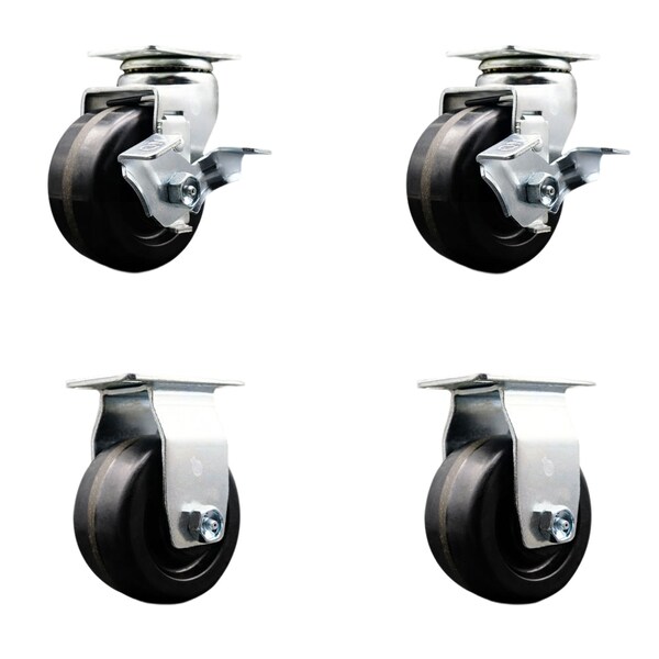 4 Inch Phenolic Caster Set with Roller Bearings 2 Brakes 2 Rigid SCC